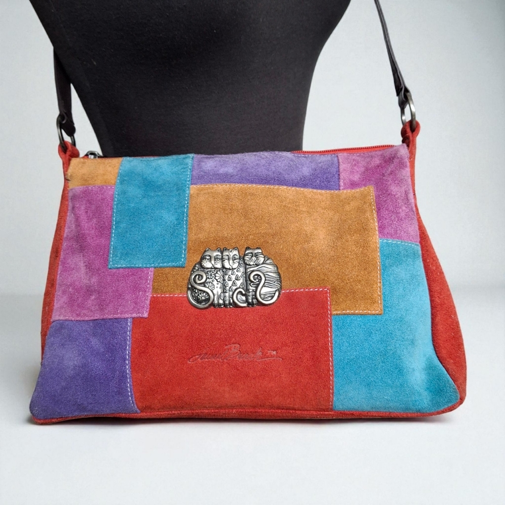 Laurel Burch Rare Vintage Patchwork Suede Shoulder Bag